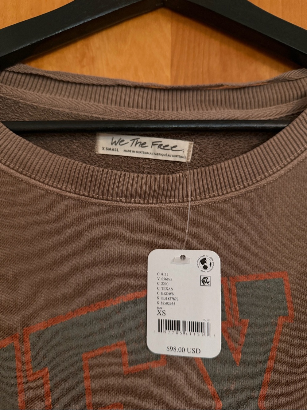 We The Free Texas Graphic Crewneck Sweatshirt - Brown with Orange Accent - Picture 3 of 3